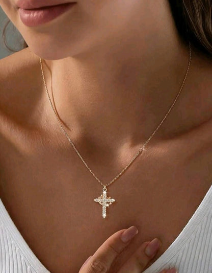 Live by faith cross crown necklace