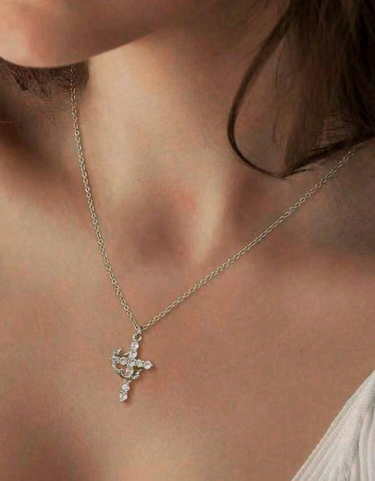 Live by faith cross crown necklace